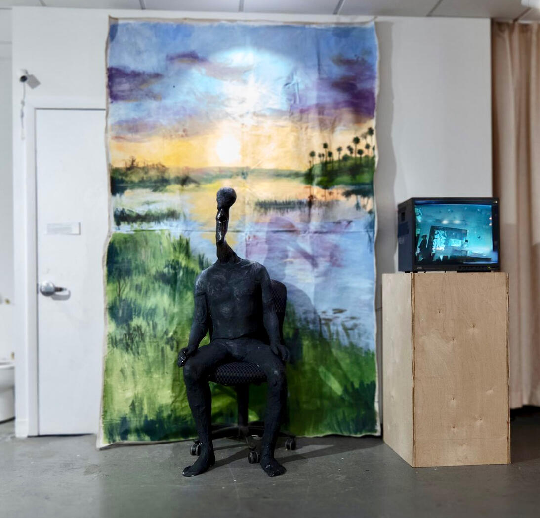 “Surveillance of the Natural” 2024 - Mixed Media Video Installation, Stoneware, acrylic paint, and plaster.